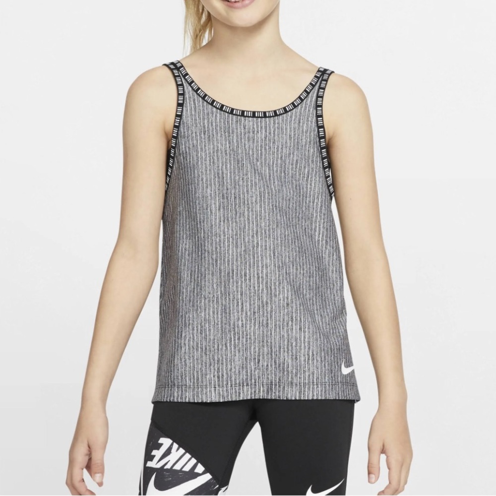 Nike Girls' 2-in-1 Dri-FIT Big Kids Training Tank Top Size sm black white gray
